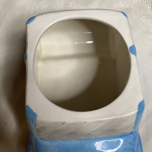 Vtg Maxcera Cookie Jar Volkswagen Beetle VW Bug Car Blue Ceramic Spring Flowers - Picture 8 of 10